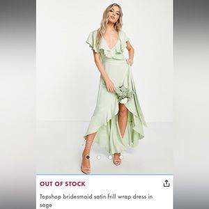 Topshop bridesmaid satin frill wrap dress in sage (NWT)